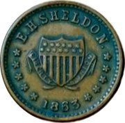 USA 1 Penny (Buy Your Hardware of E. H. Sheldon Constantine. Michigan) E. H. SHELDON LIBERTY & UNION 1863 coin obverse USA 1 Penny (Buy Your Hardware of E. H. Sheldon Constantine. Michigan) E. H. SHELDON LIBERTY & UNION 1863 coin obverse