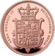 UK 1 Sovereign (200th Anniversary of Jean Baptiste Merlen’s Shield Design) ARMA GEORGII IV BRITANNIARUM REGIS coin reverse UK 1 Sovereign (200th Anniversary of Jean Baptiste Merlen’s Shield Design) ARMA GEORGII IV BRITANNIARUM REGIS coin reverse