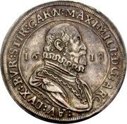 Austria 1 Thaler (Maximilien III Hall) MAXIMILI:DG:ARC: :AV:DVX:BVR:STIR:CARIN: 1618 CO coin obverse Austria 1 Thaler (Maximilien III Hall) MAXIMILI:DG:ARC: :AV:DVX:BVR:STIR:CARIN: 1618 CO coin obverse
