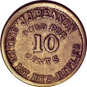 USA 10 Cents (Civil War Token. JJ Benson 1st MTD Rifle Company of New York) JJ. BENSON GOOD FOR 10 CENTS SUTLER 1ST. MTD. RIFLES coin obverse USA 10 Cents (Civil War Token. JJ Benson 1st MTD Rifle Company of New York) JJ. BENSON GOOD FOR 10 CENTS SUTLER 1ST. MTD. RIFLES coin obverse