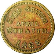 USA 10 Cents (Civil War Token. Pittsburgh Landing Camp Shiloh) CAMP SHILOH APRIL 6TH & 7TH. 1862 coin obverse USA 10 Cents (Civil War Token. Pittsburgh Landing Camp Shiloh) CAMP SHILOH APRIL 6TH & 7TH. 1862 coin obverse