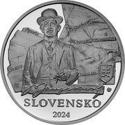 Slovakia 10 Euro (Janko Jesensky) SLOVENSKO 2024 JESENSKÝ MS NOVELY VERŠE ZO STARÝCH ČASOV MALOMESTSKÉ ROZPRÁVKY ČIERNE DNI MK coin obverse