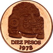 Mexico 10 Pesos (Cabeza De Coyolxauhqui. Pattern) DIEZ PESOS 1978 coin reverse Mexico 10 Pesos (Cabeza De Coyolxauhqui. Pattern) DIEZ PESOS 1978 coin reverse