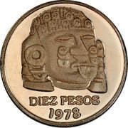 Mexico 10 Pesos (Pattern. Cabeza De Coyolxauhqui) DIEZ PESOS 1978 coin reverse Mexico 10 Pesos (Pattern. Cabeza De Coyolxauhqui) DIEZ PESOS 1978 coin reverse