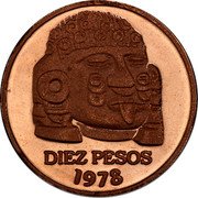 Mexico 10 Pesos (Pattern. Cabeza De Coyolxauhqui. No Obverse Legend) DIEZ PESOS 1978 coin reverse Mexico 10 Pesos (Pattern. Cabeza De Coyolxauhqui. No Obverse Legend) DIEZ PESOS 1978 coin reverse