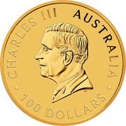 Australia 100 Dollars (Welcome Nugget) CHARLES III AUSTRALIA 100 DOLLARS DT coin obverse Australia 100 Dollars (Welcome Nugget) CHARLES III AUSTRALIA 100 DOLLARS DT coin obverse