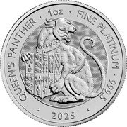 UK 100 Pounds The Royal Tudor Beasts. The Queen’s Panther. Bullion 2025 QUEEN'S PANTHER 2025 1 OZ FINE PLATINUM 999.5 coin reverse UK 100 Pounds The Royal Tudor Beasts. The Queen’s Panther. Bullion 2025 QUEEN'S PANTHER 2025 1 OZ FINE PLATINUM 999.5 coin reverse