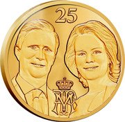 Belgium 12-1/2 Euro (25th Wedding Anniversary of Royal Couple's) ♚FPM 25 coin reverse Belgium 12-1/2 Euro (25th Wedding Anniversary of Royal Couple's) ♚FPM 25 coin reverse
