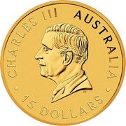 Australia 15 Dollars Australian Kangaroo. On the Ground 2025 CHARLES III AUSTRALIA 15 DOLLARS DT coin obverse