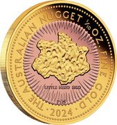 Australia 15 Dollars (The First Australian Nugget Replica Little Hero) THE AUSTRALIAN NUGGET 1/10 OZ. FINE GOLD 2024 P125 LITTLE HERO 1890 SD coin reverse