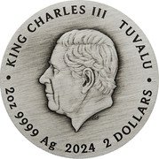 Tuvalu 2 Dollars (Frida Kahlo) KING CHARLES III TUVALU JC 2 OZ 9999 AG 2024 2 DOLLARS coin obverse Tuvalu 2 Dollars (Frida Kahlo) KING CHARLES III TUVALU JC 2 OZ 9999 AG 2024 2 DOLLARS coin obverse