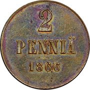 Finland 2 Pennia (Aleksandr II Obverse Trial) KM# TS1 2 PENNIÄ 1866 coin reverse Finland 2 Pennia (Aleksandr II Obverse Trial) KM# TS1 2 PENNIÄ 1866 coin reverse