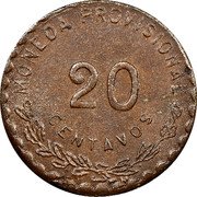 Mexico 20 Centavos (Provisional Government. Curved Bottom. TM) MONEDA PROVISIONAL 20 CENTAVOS coin reverse Mexico 20 Centavos (Provisional Government. Curved Bottom. TM) MONEDA PROVISIONAL 20 CENTAVOS coin reverse