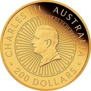 Australia 200 Dollars Great Southern Land. Chrysoprase Map 2024 P125 Proof DT CHARLES III AUSTRALIA 200 DOLLARS coin obverse Australia 200 Dollars Great Southern Land. Chrysoprase Map 2024 P125 Proof DT CHARLES III AUSTRALIA 200 DOLLARS coin obverse
