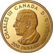 Canada 200 Dollars Peace Dollar. Lady Peace 2025 CHARLES III CANADA D G REX 200 DOLLARS SR coin obverse Canada 200 Dollars Peace Dollar. Lady Peace 2025 CHARLES III CANADA D G REX 200 DOLLARS SR coin obverse