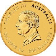 Australia 200 Dollars (Year of the Snake) CHARLES III AUSTRALIA 2 OZ 9999 AU 200 DOLLARS DT coin obverse Australia 200 Dollars (Year of the Snake) CHARLES III AUSTRALIA 2 OZ 9999 AU 200 DOLLARS DT coin obverse