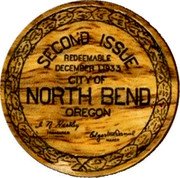 USA 25 Cents (City of North Bend North Bend. Oregon) SECOND ISSUE REDEEMABLE DECEMBER 1, 1933 CITY OF NORTH BEND OREGON I N HARTLEY TREASURER EDGAR MCDANIEL MAYOR coin obverse USA 25 Cents (City of North Bend North Bend. Oregon) SECOND ISSUE REDEEMABLE DECEMBER 1, 1933 CITY OF NORTH BEND OREGON I N HARTLEY TREASURER EDGAR MCDANIEL MAYOR coin obverse