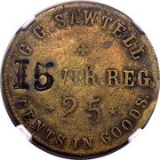 USA 25 Cents (Civil War Token. G.G. Sawtell Sutler 8th Virginia Regiment) G. G. SAWTELL 8TH VIR. REG 25 CENTS IN GOODS. coin obverse USA 25 Cents (Civil War Token. G.G. Sawtell Sutler 8th Virginia Regiment) G. G. SAWTELL 8TH VIR. REG 25 CENTS IN GOODS. coin obverse