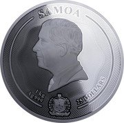 Samoa 25 Dollars (Majestic Wildlife. Moose) DT SAMOA FA'AVAE I LE ATUA SAMOA 1 KG AG 999 25 DOLLARS coin obverse Samoa 25 Dollars (Majestic Wildlife. Moose) DT SAMOA FA'AVAE I LE ATUA SAMOA 1 KG AG 999 25 DOLLARS coin obverse