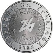 Italy 3 Euro (Paralympic Winter Games Milano Cortina 2026) MILANO CORTINA 2026 REPUBBLICA ITALIANA 2024 coin obverse Italy 3 Euro (Paralympic Winter Games Milano Cortina 2026) MILANO CORTINA 2026 REPUBBLICA ITALIANA 2024 coin obverse