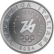 Italy 3 Euro (Winter Olympic Games Milan Cortina 2026) MILANO CORTINA 2026 REPUBBLICA ITALIANA 2024 coin obverse Italy 3 Euro (Winter Olympic Games Milan Cortina 2026) MILANO CORTINA 2026 REPUBBLICA ITALIANA 2024 coin obverse