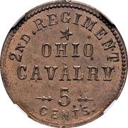 USA 5 Cents (Civil War Sutler Token. 2nd Regiment. Ohio Cavalry) 2ND. REGIMENT OHIO CALVARY 5 CENTS coin obverse USA 5 Cents (Civil War Sutler Token. 2nd Regiment. Ohio Cavalry) 2ND. REGIMENT OHIO CALVARY 5 CENTS coin obverse
