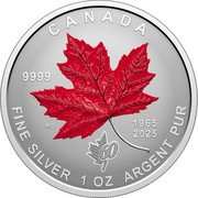 Canada 5 Dollars (60th Anniversary of Canada’s Flag Maple Leaf) MC 9999 1965 2025 60 CANADA FINE SILVER 1 OZ ARGENT PUR coin reverse Canada 5 Dollars (60th Anniversary of Canada’s Flag Maple Leaf) MC 9999 1965 2025 60 CANADA FINE SILVER 1 OZ ARGENT PUR coin reverse