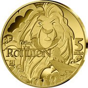 France 5 Euro (Disney The Lion King 30th Anniversary) DISNEY LE ROI LION Ⓒ DISNEY RF 5 EURO coin obverse
