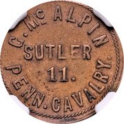 USA 50 Cents Civil War Sutler. Geo. McAlpin 11th PA Cav ND (1861-1865)  G. MC ALPIN SUTLER 11. PENN. CALVARY. coin obverse USA 50 Cents Civil War Sutler. Geo. McAlpin 11th PA Cav ND (1861-1865)  G. MC ALPIN SUTLER 11. PENN. CALVARY. coin obverse