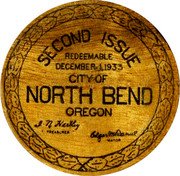 USA 50 Cents Oregon. City of North Bend ND (1933)  SECOND ISSUE REDEEMABLE DECEMBER 1, 1933 CITY OF NORTH BEND OREGON I N HARTLEY TREASURER EDGAR MCDANIEL MAYOR coin obverse USA 50 Cents Oregon. City of North Bend ND (1933)  SECOND ISSUE REDEEMABLE DECEMBER 1, 1933 CITY OF NORTH BEND OREGON I N HARTLEY TREASURER EDGAR MCDANIEL MAYOR coin obverse