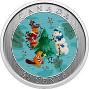 Canada 50 Cents Trimming the Holiday Tree 2024  Specimen CANADA 50 CENTS coin reverse Canada 50 Cents Trimming the Holiday Tree 2024  Specimen CANADA 50 CENTS coin reverse