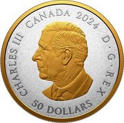 Canada 50 Dollars Heraldic Landscape. Birds of Canada 2024 Proof CHARLES III D G REX CANADA 2024 50 DOLLARS SR coin obverse