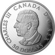 Canada 50 Dollars Peace Dollar. Lady Peace 2025 CHARLES III CANADA D G REX 50 DOLLARS SR coin obverse Canada 50 Dollars Peace Dollar. Lady Peace 2025 CHARLES III CANADA D G REX 50 DOLLARS SR coin obverse