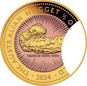 Australia 50 Dollars (The First Australian Nugget Replica Hand of Faith) THE AUSTRALIAN NUGGET 1/2 OZ. FINE GOLD 2024 P125 SD HAND OF FAITH 1980 coin reverse Australia 50 Dollars (The First Australian Nugget Replica Hand of Faith) THE AUSTRALIAN NUGGET 1/2 OZ. FINE GOLD 2024 P125 SD HAND OF FAITH 1980 coin reverse
