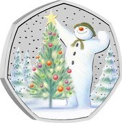 UK 50 Pence (Snowman and Christmas Tree. Colored)  coin reverse