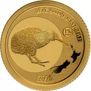 Samoa 50 Tala (Kiwi 15th Anniversary) 15TH ANNIV. 1/2 G .9999 FINEST GOLD 2024 coin reverse Samoa 50 Tala (Kiwi 15th Anniversary) 15TH ANNIV. 1/2 G .9999 FINEST GOLD 2024 coin reverse