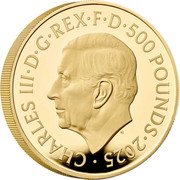 UK 500 Pounds (Lunar Year of the Snake 蛇) CHARLES III D G REX F D 500 POUNDS 2025 MJ coin obverse