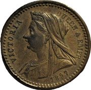 UK Half Farthing (Victoria. Diamond Jubilee Model Token) VICTORIA QUEEN & EMPR 1897 coin obverse UK Half Farthing (Victoria. Diamond Jubilee Model Token) VICTORIA QUEEN & EMPR 1897 coin obverse