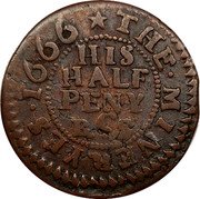 UK Halfpenny (London Richard Chubb) HIS HALF PENY R C S THE MINERYES 1666 coin obverse UK Halfpenny (London Richard Chubb) HIS HALF PENY R C S THE MINERYES 1666 coin obverse
