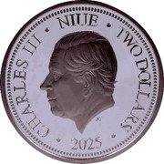 Niue Two Dollars (Macaws) KM# 6822 CHARLES III NIUE TWO DOLLARS IRB 2025 coin obverse