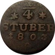 Germany 1/4 Stüber (2-1/2 Witten) 1803 A KM# 272 Principality / Regular Coinage coin reverse Germany 1/4 Stüber (2-1/2 Witten) 1803 A KM# 272 Principality / Regular Coinage coin reverse