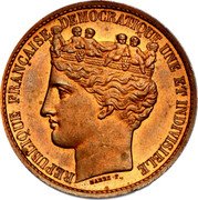France 10 Centimes Pattern by Barre. Project 2 1848 A RÉPUBLIQUE FRANÇAISE DEMOCRATIQUE UNE ET INDIVISIBLE. coin obverse France 10 Centimes Pattern by Barre. Project 2 1848 A RÉPUBLIQUE FRANÇAISE DEMOCRATIQUE UNE ET INDIVISIBLE. coin obverse