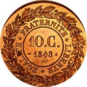 France 10 Centimes Pattern by Barre. Project 2 1848 A LIBERTÉ ÉGALITÉ FRATERNITÉ 10. C. 1848 A coin reverse France 10 Centimes Pattern by Barre. Project 2 1848 A LIBERTÉ ÉGALITÉ FRATERNITÉ 10. C. 1848 A coin reverse