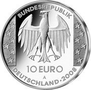 Germany 10 Euro 2008 A Proof KM# 294 Euro Coinage coin obverse Germany 10 Euro 2008 A Proof KM# 294 Euro Coinage coin obverse