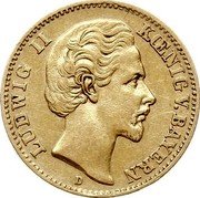 Germany 10 Mark 1873 D KM# 892 Bavaria / Kingdom / Reform Coinage coin obverse