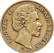 Germany 10 Mark 1874 D KM# 898 Bavaria / Kingdom / Reform Coinage coin obverse