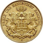Germany 10 Mark 1898 J KM# 608 Hamburg / Free City / Reform Coinage coin obverse