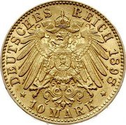 Germany 10 Mark 1898 J KM# 608 Hamburg / Free City / Reform Coinage coin reverse