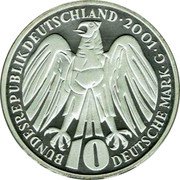 Germany 10 Mark 2001 G Proof KM# 206 Commemorative Coinage coin obverse