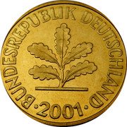 Germany 10 Pfennig 2001 G Sets only KM# 108 Federal Republic / Standard Coinage coin obverse Germany 10 Pfennig 2001 G Sets only KM# 108 Federal Republic / Standard Coinage coin obverse